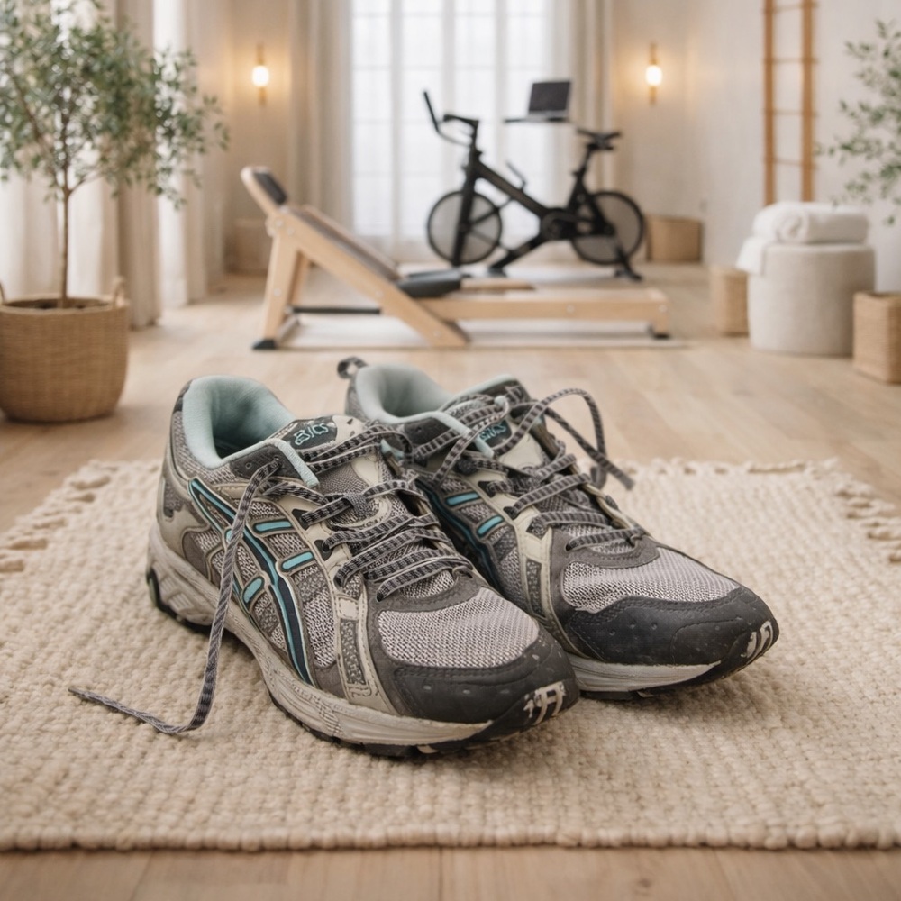ASICS Gray and Blue Athletic Sneakers